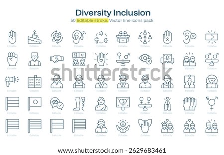 Diversity Inclusion line icon pack. Diversity Inclusion Stroke icon set. Editable Stroke icon