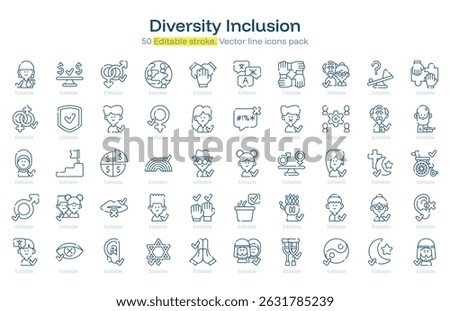 Diversity Inclusion line icon pack. Diversity Inclusion Stroke icon set. Editable Stroke icon