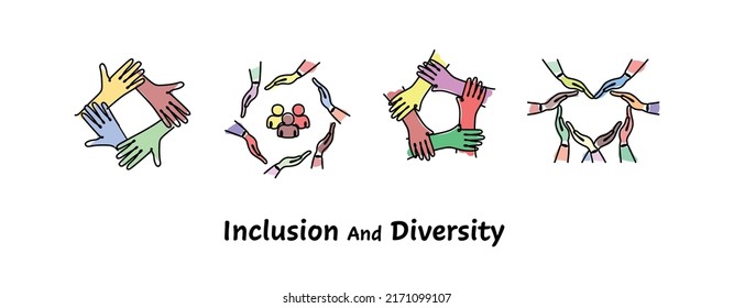 Diversity And Inclusion Logos Set. Inclusive Illustration For Web, Print, T-shirt, Textiles, Background, Postcard. One Line Abstract Illustration