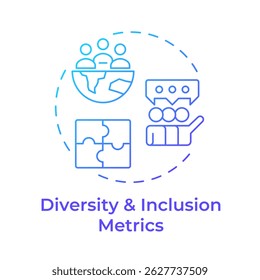 Ícone de conceito de gradiente azul das métricas de diversidade e inclusão. Representação e equidade da trilha. Visão da força de trabalho. Ilustração de linha de forma redonda. Ideia abstrata. Design gráfico. Postagem de blog fácil de usar