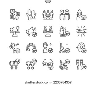 Diversity inclusion. Social class, no racism, gender equality. Freedom of speech. Pixel Perfect Vector Thin Line Icons. Simple Minimal Pictogram