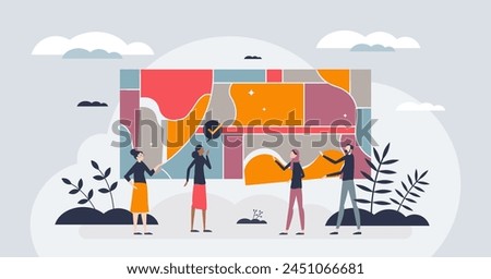 Diversity or inclusion training for multicultural company tiny person concept. Acceptance or integration learning for diverse community in corporate environment vector illustration. Unity and quality