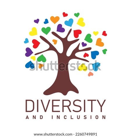 Diversity and Inclusion. Tree with heart shaped leaves in rainbow colors. Vector logo for website, banner gay pride concept, colorful rainbow sign. Vector illustration