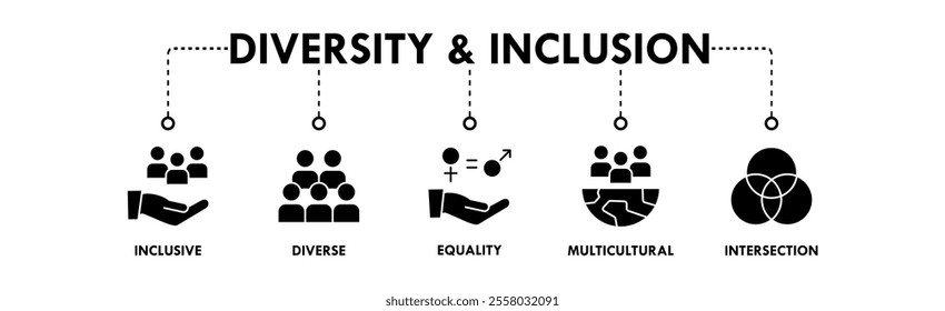 Diversity and Inclusion web icon illustration concept with icon of inclusive, diverse, equality, multicultural, and intersection