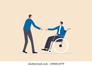 Diversity And Inclusive In Workplace, Job And Career Opportunity For Disability People Concept, HR Officer Offering Job For New Disabled Candidate On The Wheelchair To Be Permanent Employee.