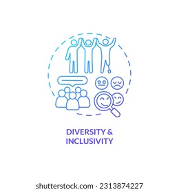 Icono de concepto de degradado azul de diversidad e inclusividad. Cultura organizacional. Igualdad social. Red de soporte. Ilustración de línea delgada de idea abstracta de espacio seguro. Esquema aislado