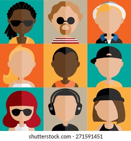 Diversity Interracial Community People Flat Design Icons Concept