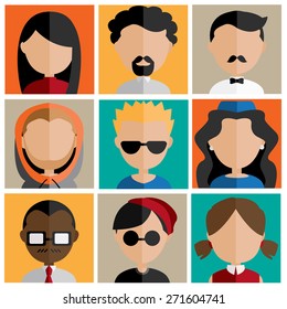 Diversity Interracial Community People Flat Design Icons Concept