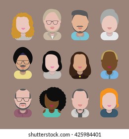 Iconos de diseño planos de la diversidad de la comunidad interracial