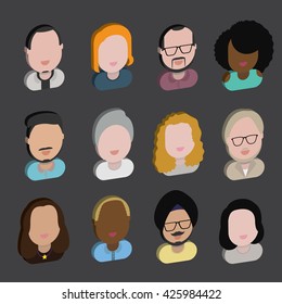 Diversity Interracial Community People Flat Design Icons