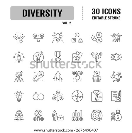 Diversity line editable icon set. Editable stroke. Vector illustration