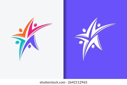 Diversity logo combining human shapes into a star representing collaboration and teamwork connection.