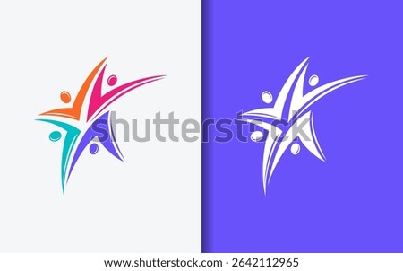 Diversity logo combining human shapes into a star representing collaboration and teamwork connection.