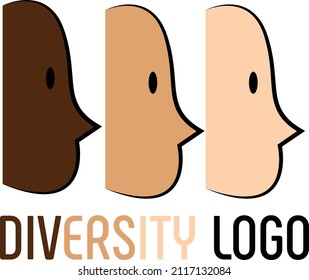 Diversity Logo Design Emblem,  3 Faces Of Men Or Women Of Diverse Skin Toon Races. Diversity Multi-ethnic And Multiracial People. Concept Of Racial Equality And Anti-racism. Multicultural Society. 
