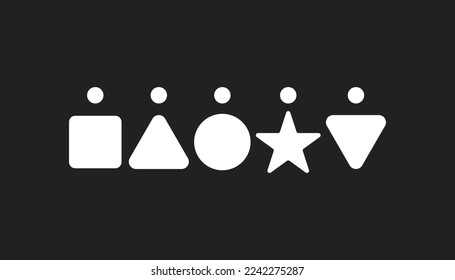 Logo de la diversidad, personas en forma de diferentes formas geométricas. Icono de inclusión, signo de igualdad creativo abstracto