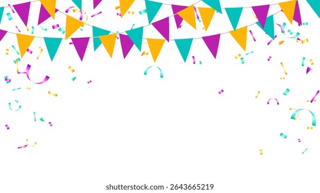 Cadre concept d'amour de la diversité avec drapeau guirlande de bruant et éléments de décoration confetti. compliment