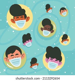 diversity men wearing facemasks characters