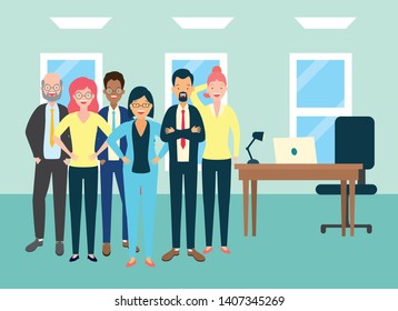 diversity men and women characters in the office vector illustration