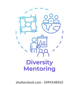 Diversity mentoring blue gradient concept icon. Cultural diversity at workplace. Mentorship. Inclusivity. Round shape line illustration. Abstract idea. Graphic design. Easy to use in article