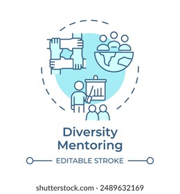 Diversity mentoring soft blue concept icon. Cultural diversity at workplace. Mentorship. Inclusivity. Round shape line illustration. Abstract idea. Graphic design. Easy to use in article