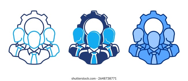 Diversity Metrics icon represented by employees, metrics, globe Blue, Dualline, Dualtone style.