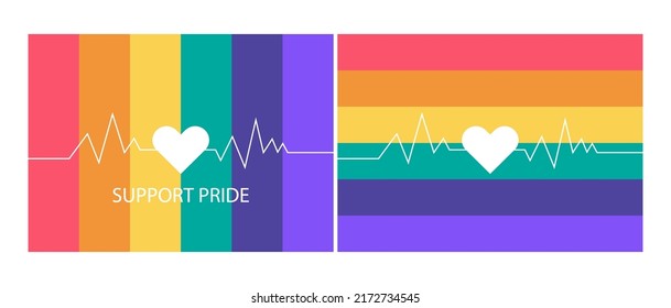 Diversity of month with Pride festival is beat.Background, illustration, banner. There are two styles of images. The image is red, orange, yellow, green, blue, purple and has a white heart.