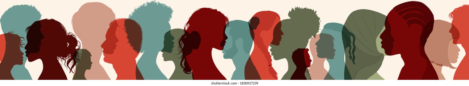 Diversity multiethnic people. Group side silhouette men and women of different culture and different countries. Coexistence harmony and multicultural community integration. Racial equality - Shutterstock ID 1830927239
