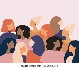 Diversity Multiethnic People. Group Side Silhouette Women Of Different Culture And Different Countries. Coexistence And Multicultural Community Integration, Racial Equality.