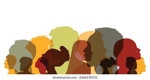 Diversity multiethnic people. Group side silhouette men and women of different culture and different countries. Coexistence harmony and multicultural community integration. Racial equality