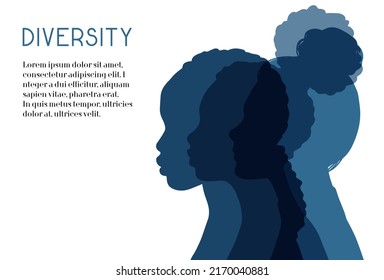 Diversity Multiethnic People. Group Of People Silhouettes With Different Culture And Racial Diversity. Multicultural Abstract People Background. Vector Illustration