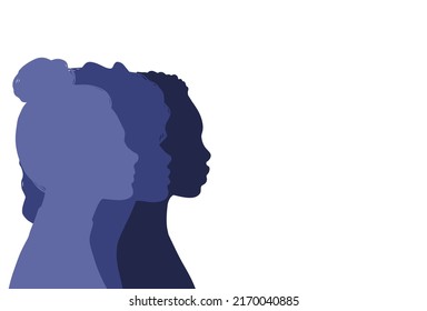 Diversity Multiethnic People. Group Of People Silhouettes With Different Culture And Racial Diversity. Multicultural Abstract People Background. Vector Illustration