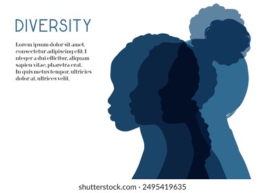 Diversity multiethnic people. Group of people silhouettes with different culture and racial diversity. Multicultural abstract people background. Vector illustration