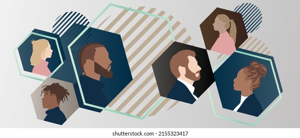 diversity multiethnic people silhouette background. Community of colleagues or collaborators. Concept of teamwork, inclusion, partnership of multicultural diverse people, equal rights in organization