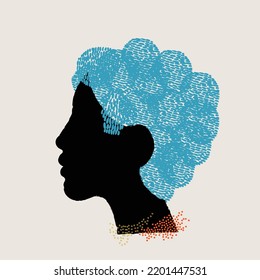 diversity people - black man face and blue hair vector 