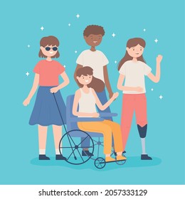 diversity people and disabled cartoon