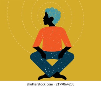 diversity people - vector of black man and brown hair meditating