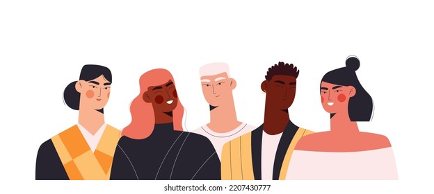 Diversity people. Vector illustration of diversity group of people. Multicultural friendship. Isolated on white.