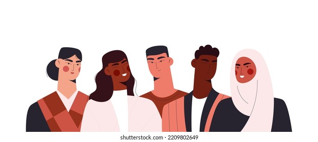 Diversity people. Vector illustration of diversity group of people. Multicultural friendship. Isolated on white.