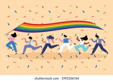 diversity persons running with lgtbiq flag