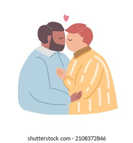 Diversity Plus size and overweight Couple Gay in love for Pride's day and LGBT concept. Hand drawn cartoon flat vector illustration isolated on white background.