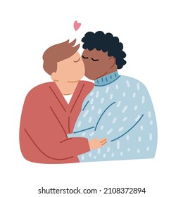 Diversity Plus size and overweight Couple Gay in love for Pride's day and LGBT concept. Hand drawn cartoon flat vector illustration isolated on white background.