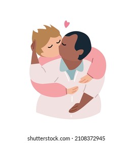 Diversity Plus size and overweight Couple Gay in love for Pride's day and LGBT concept. Hand drawn cartoon flat vector illustration isolated on white background.