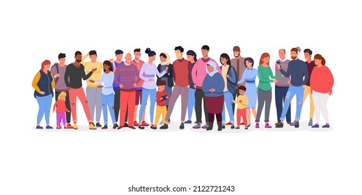 Diversity population. Multiethnic teens diverse people group, public society arab community crowd adult and teen person multiracial business union, flat vector illustration population group community