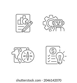 Diversity of school subjects linear icons set. Economics report. Financial literacy education. Customizable thin line contour symbols. Isolated vector outline illustrations. Editable stroke