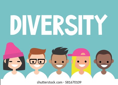 Diversity sign. A group of multinational people / flat vector editable illustration, clip art