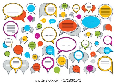 A lot of diversity speech bubbles vector set, different dialog signs geometric flat style, big set.