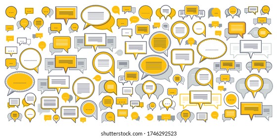 A lot of diversity speech bubbles vector set, different dialog signs geometric flat style, big set.