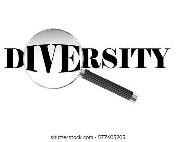 Diversity text viewed under magnifying glass illustration