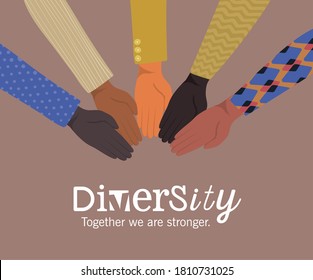 diversity together we are stronger with hands design, people multiethnic race and community theme Vector illustration