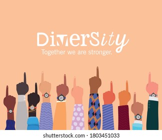 diversity together we are stronger and number one sign with hands up design, people multiethnic race and community theme Vector illustration
